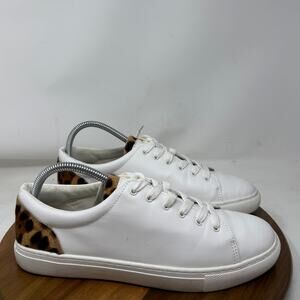 J Crew Sneakers Womens Road Trip Leopard Calf‎ Hair White Brown Size 9.5